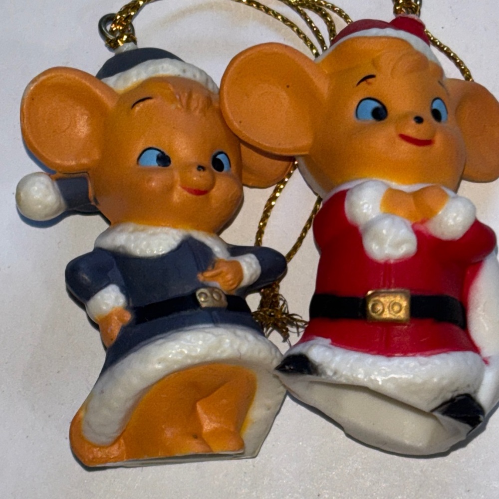 Anthropomorphic Christmas Mouse Plastic Ornaments Vintage Mouse Christmas